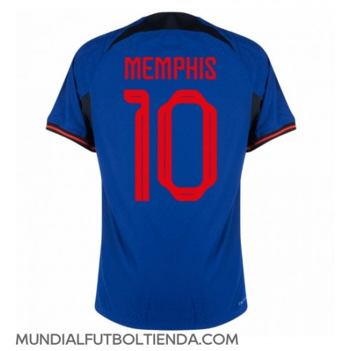 Camiseta Países Bajos Memphis Depay #10 Segunda Equipación Replica Mundial 2022 mangas cortas